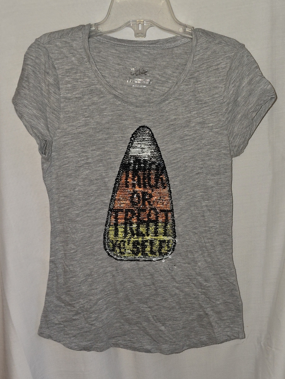 Justice Gray Short-Sleeve Tee with Sequined Candy Corn Graphic